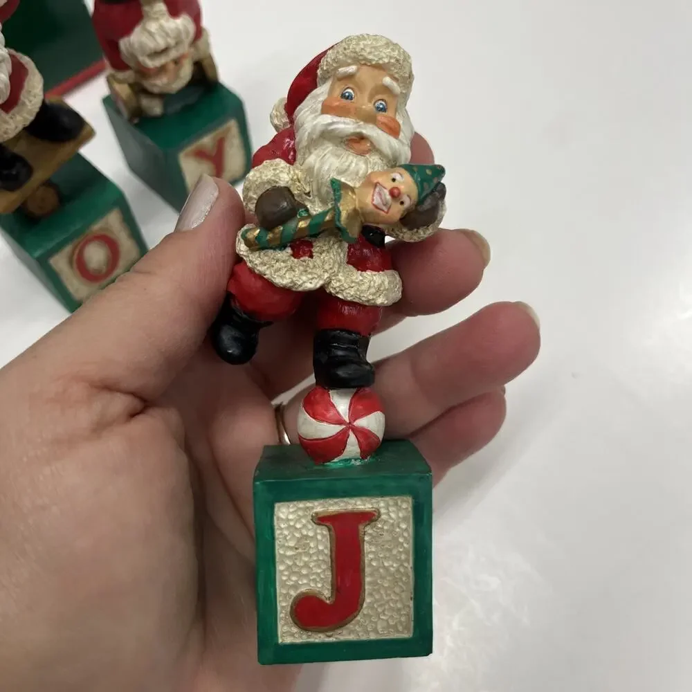 Kurt Adler 3 Piece Balancing Santa’s Christmas Joy Blocks Resin Figurine Set